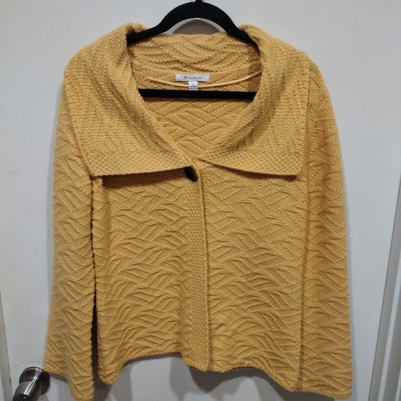 JM Collection Women's Textured Yellow Long Sleeve Cardigan Sweater Sz M- Boho - Picture 1 of 7